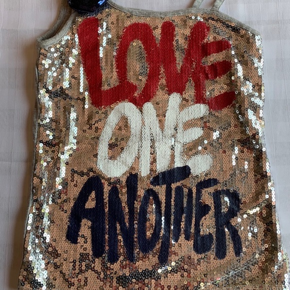 Justice Girls “Love One Another” Sequin Silver Blue Red Tank Shirt Size 12 - Picture 6 of 11
